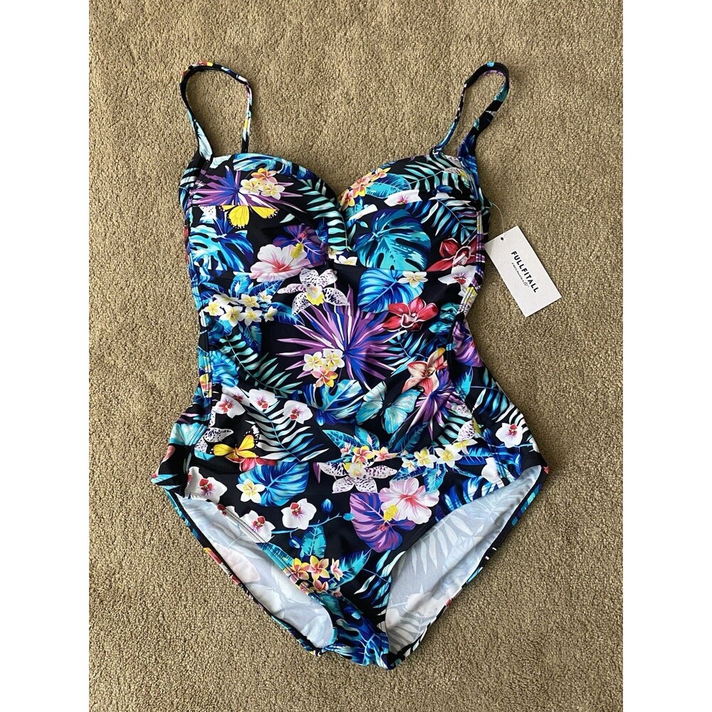 Fullfitall One Piece Swimsuit Tropical Floral Print Size 18